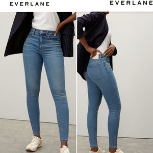 Everlane Authentic Stretch High Rise Skinny Ankle Jeans New With Tag Mid Blue